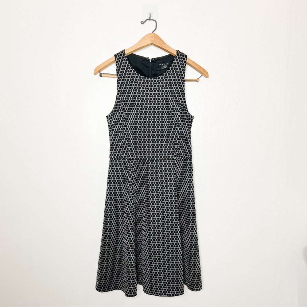 Theory Trekana Circuit Knit Dress Sleeveless Mini‎ Dress Grey Black 2 - Picture 2 of 7
